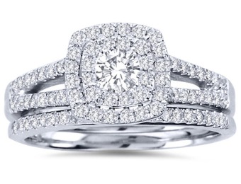 $2,030 off 10K White Gold 1.10ct Cushion Halo Diamond Ring