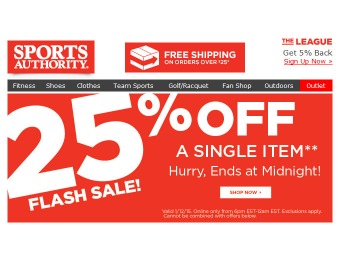 Sports Authority Flash Sale - 25% Off A Single Item