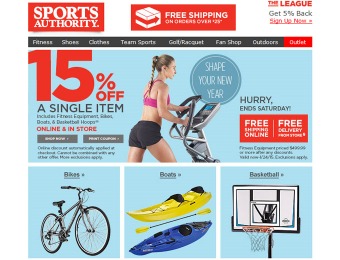 Sports Authority Flash Sale - 15% Off A Single Item