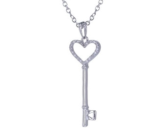 75% off 1/8 ct Sterling Silver Diamond Key Pendant Necklace