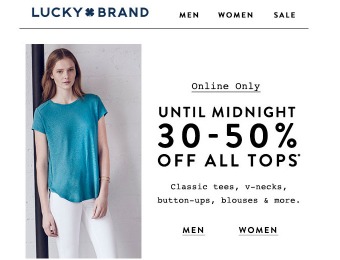 30-50% off All Tops at Lucky Brand