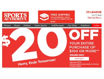 Save $20 off Your Purchase of $100+ at Sports Authority