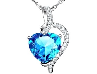 82% off Mabella Sterling Silver Heart Created Blue Topaz Pendant