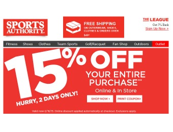 Sports Authority Flash Sale - 15% Off Your Entire Purchase