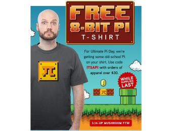 FREE 8-Bit Pi T-Shirt When You Spend $30+ at ThinkGeek