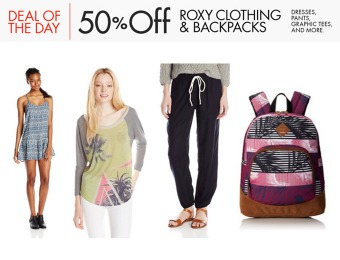 50% off Roxy Clothing & Backpacks - Dresses, Pants, Graphics Tee...