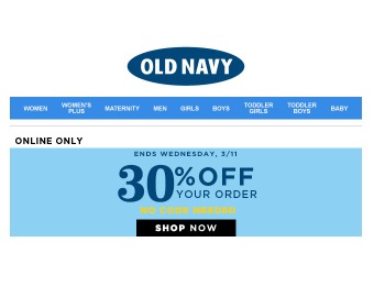 Extra 30% off Your Purchase at Old Navy