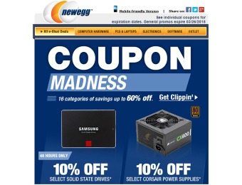 Newegg Coupon Madness Sale - Up to 60% off 16 Categories of Items