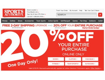 Sports Authority Flash Sale - 20% Off Your Entire Purchase