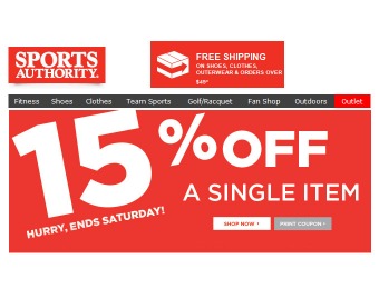 Sports Authority Flash Sale - Extra 15% Off Any Single Item