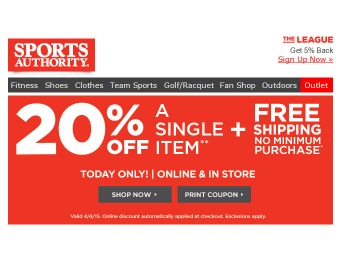 Sports Authority Flash Sale - Extra 20% Off Any Single Item