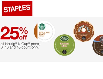 Extra 25% off All Keurig K-Cup 8, 16, & 18 Packs at Staples