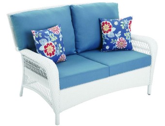 $321 off Charlottetown Wicker Patio Loveseat with Blue Cushion