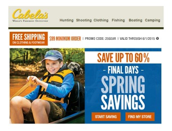 Cabela's Spring Savings Deals - Up to 60% Off Fishing, Camping & More