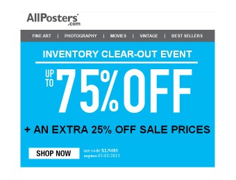 Allposters Inventory Clear-out Event - Up to 75% off