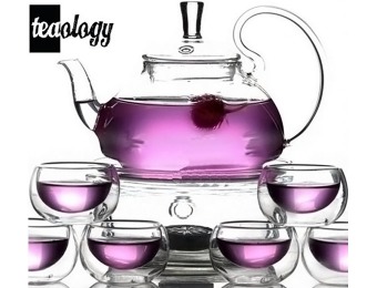 $81 off Teaology Fiore Borosilicate Blooming Teapot & Teacup Set