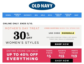 Extra 40% off Your Purchase at Old Navy