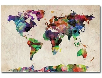 83% off Trademark Art "Urban Watercolor World Map" Canvas Art