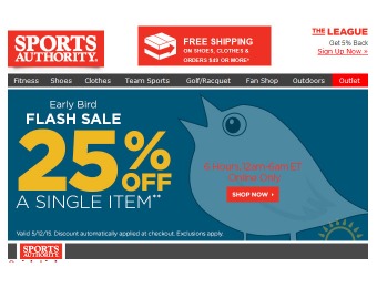 Sports Authority Flash Sale - Extra 25% Off Any Single Item