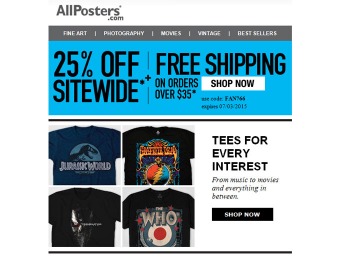 25% off Everything at Allposters + Free Shipping w/ $35 Purchase