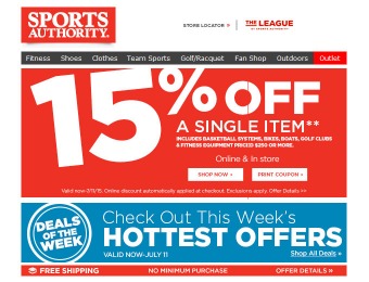 Save 15% off Bikes, Boats, Fitness, Golf & Basketball Equipment