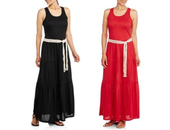 Extra 38% off Faded Glory Women's Belted Maxi Dress, Multiple Colors