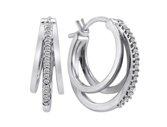 77% off Sterling Silver Diamond Accent 3 Row Hoop Earrings