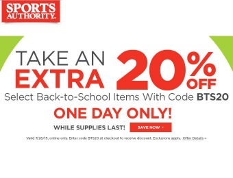 Sports Authority Flash Sale - 20% Off Back to School Items