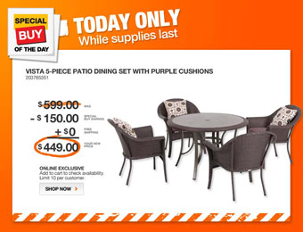 $150 off Hampton Bay Vista 5-Pc Patio Dining Set w/ Cushions