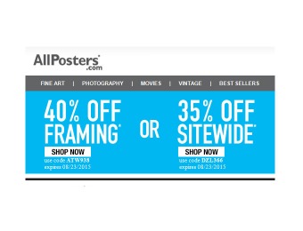 Extra 40% off Framing or 35% off Everything at Allposters.com