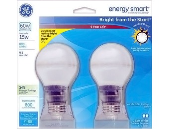 55% off GE 60W Equivalent Bright From the Start CFL, A19, 2-Pack