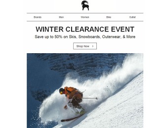 Save up to 50% off Skis, Snowboards, Outerwear, & More