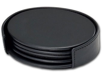 85% off Dacasso Black Leather 4-Oval Coaster Set