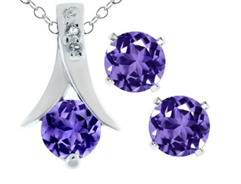 88% off 2.25ct Purple Amethyst .925 Silver Pendant & Earrings