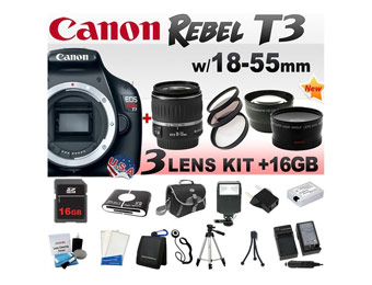 $1530 off Canon EOS Rebel T3 SLR 3 Lens Pro Kit