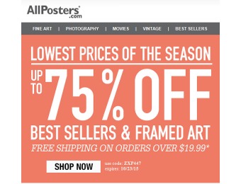 Up to 75% off Best Sellers & Framed Art at Allposters.com