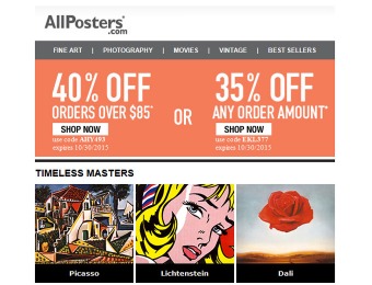 Extra 40% off Framing or 35% off Everything at Allposters.com
