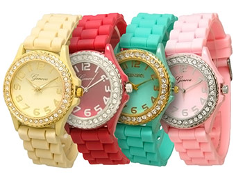 75% off Geneva Women's Crystal-Embellished Silicone Watches