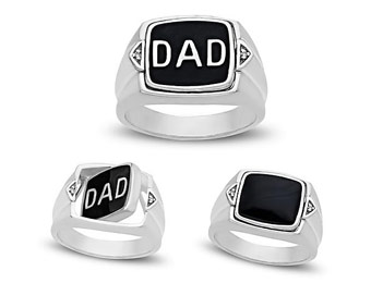 67% off Sterling Silver Dad Onyx Flip Ring with Diamonds