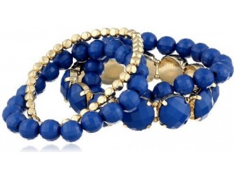 92% off Set of 4 Royal Blue Opaque Bead & Gold-Tone Stretch Bracelets
