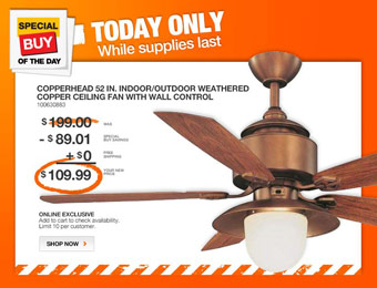 $89 off Hampton Bay AG909OD-WC Copperhead 52" Copper Ceiling Fan