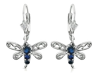 90% off Genuine Blue Sapphire Dragonfly Leverback Earrings