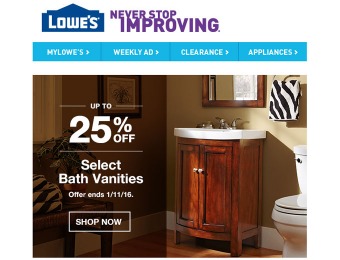 Up to 25% off Bathroom Vanities at Lowe's