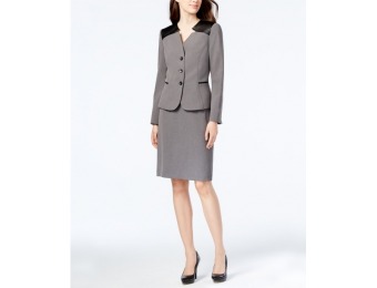 75% off Tahari Asl Three-button Faux-Leather Trim Skirt Suit