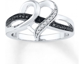 33% off Diamond Heart Ring 1/10 cttw Black & White Sterling Silver