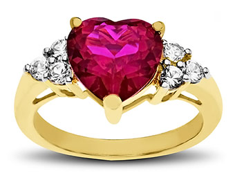 76% off Ruby and White Sapphire Heart Ring in 18K Gold over Silver