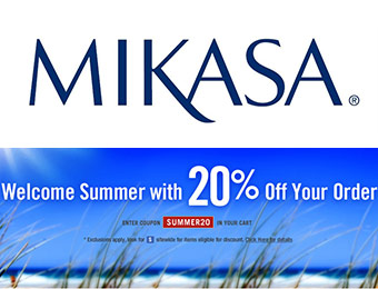 Save 20% off your order with Mikasa Coupon Code: SUMMER20
