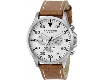 83% off Akribos XXIV AK773SSBR Silver-Tone Leather Watch