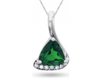 78% off Sterling Silver Lab-Created Emerald and Diamond Pendant
