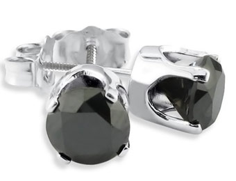 $704 off 14k White Gold 1ct Black Diamond Stud Earrings, ScrewBacks